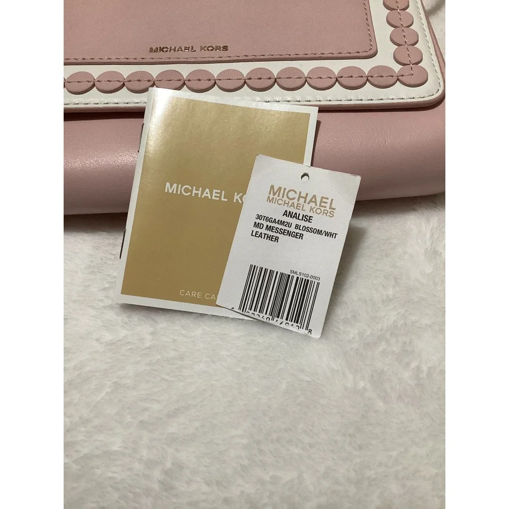 Michael Kors Analise Pink Leather Blossom White Med Messenger Crossbody Bag